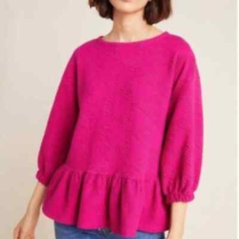Anthropologie Maeve Pullover Pink Mikayla Peplum Top Blouse Women’s Size Small S